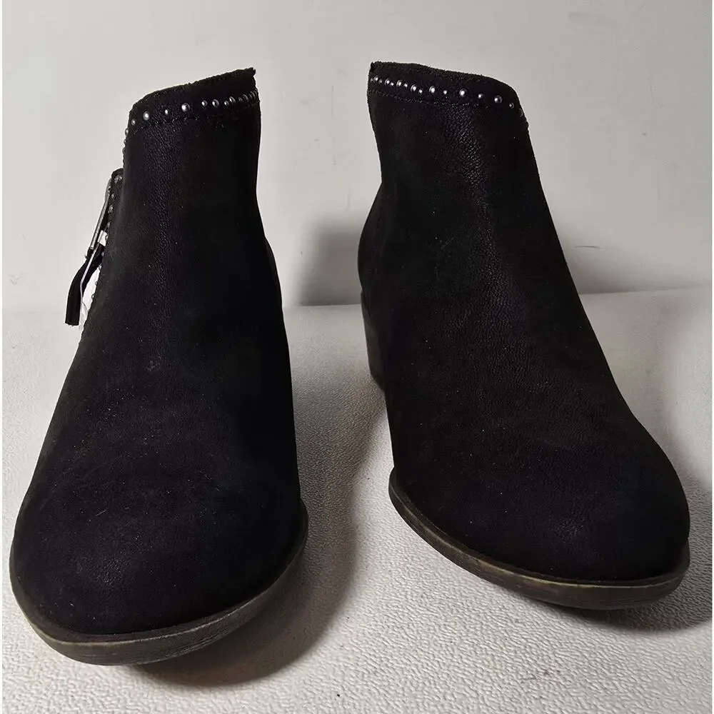 Lucky Brand Boots Black Suede Studded Ankle Booties Boho Western Moto Sz 8 NWT